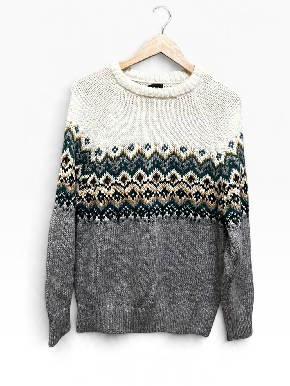 Ardene Gray Green Fair Isle Pullover Style Knit Sweater Top Size S